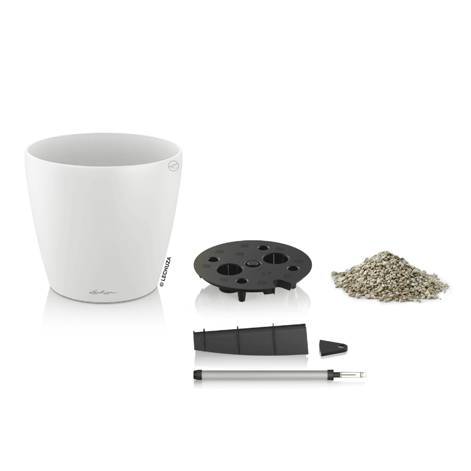 LECHUZA Classico Color 43 White med planteindsats, vandstandsindikator og LECHUZA-PON
