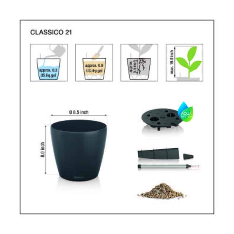 måltegning af LECHUZA Classico Color ECO 21 selvvandingspotte